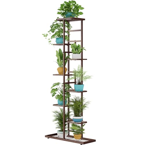 LINZINAR Plant Stand Indoor Outdoor Metal 8 Tier 9 Potted Multiple Flower Pot Holder Shelf Planter Display Shelving Unit for Patio Garden Corner Balcony Living Room - color: Bronze, size: 8 Tier-9 Potted