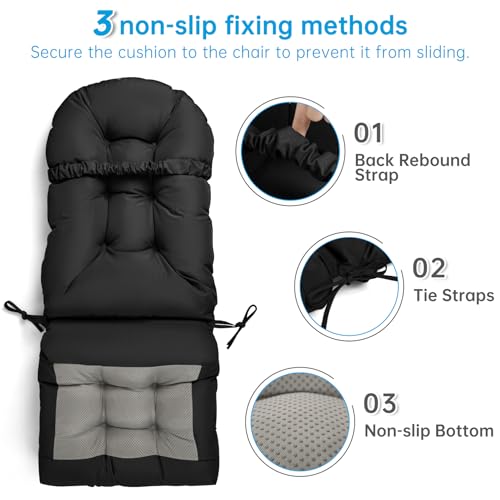 Adirondack Chair Cushion Waterproof Rocking Chair Cushion, Tufted High Back Patio Chair Cushions with Anti-Slip Ties for Rocking Chairs,Adirondack Chair,Patio Furniture (Black) - color: Black