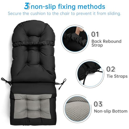 Adirondack Chair Cushion Waterproof Rocking Chair Cushion, Tufted High Back Patio Chair Cushions with Anti-Slip Ties for Rocking Chairs,Adirondack Chair,Patio Furniture (Black) - color: Black