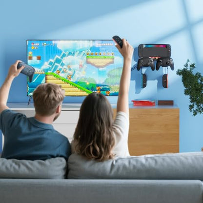 Metal Wall Mount for Nintendo Switch 2/1/OLED (Mount Behind TV)–Switch 2/Switch/OLED Organizer Shelf Stand with 10 Game Card Slots with Joycon Hanger Brackets *4 - size: For Switch 2/1/OLED