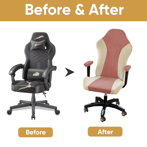Lavish Cover Velvet Stretchable Gaming Chair Cover, Washable, Anti-Scratch Slipcover with Armrest Protection, Cat Scratch Proof for Office and Computer Chairs(No Chair, Pink) - color: Pink