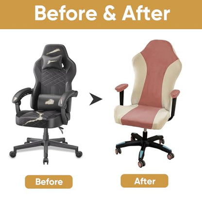 Lavish Cover Velvet Stretchable Gaming Chair Cover, Washable, Anti-Scratch Slipcover with Armrest Protection, Cat Scratch Proof for Office and Computer Chairs(No Chair, Pink) - color: Pink