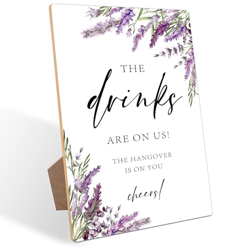 Drink Signs for Party, Lavender Bridal Shower Decorations, Wedding Reception Table Decorations, Engagement Party Decor, Floral Wooden Sign with Stand for Wedding Reception And Bridal Party Decor, 39 - color: Drink Signs39