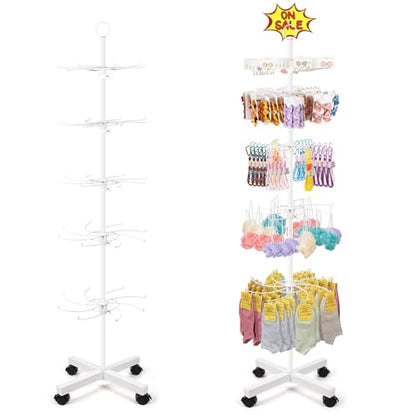 Flenpptly Retail Display Stand, 5-Tier Rotating Display Rack for Store Display, Movable and Adjustable Spinning Display Stand for Earrings, Jewelry, Keychains, Socks Display (White) - color: White