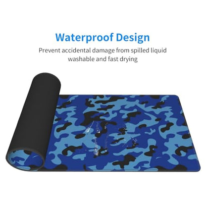 Dark Blue Camouflage Mouse Pad Large Gaming Mousepad Non-Slip Rubber Base Keyboard Mouse Mat for Laptop Keyboard Desktop 31.5 x 11.8 inch - color: Dark Blue Camouflage