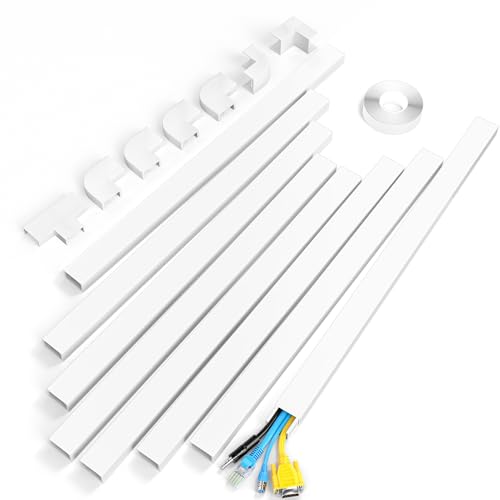Yecaye Cord Hider, 113in Large Cord Covers for Wires on Wall, Cord Organizer for 3-4 Wires, Easy Install Cable Management Kit, TV Wire Hider for Home Office, W1.18in H0.67in, White - color: White, size: Large