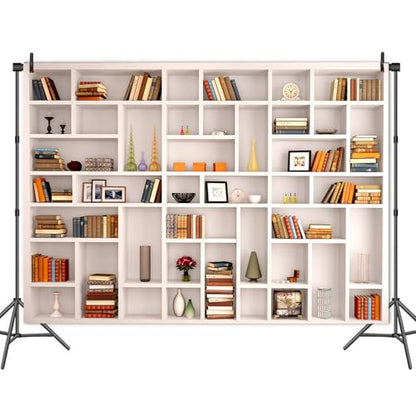 CGXINS White Bookshelf Office Backdrop Photo Backdrop Video Conference Zoom Backdrop Home Office Decoration Banner Polyester Company Video Conference Background (8X6 FT) - size: 8X6 FT