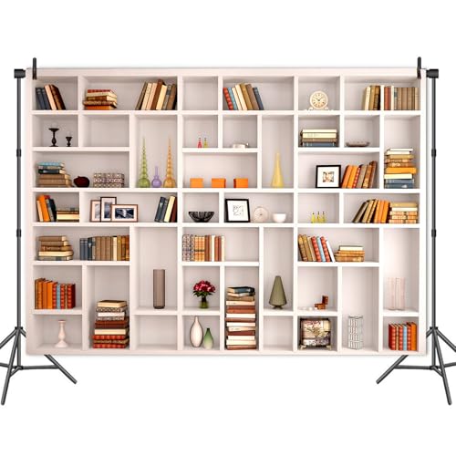 CGXINS White Bookshelf Office Backdrop Photo Backdrop Video Conference Zoom Backdrop Home Office Decoration Banner Polyester Company Video Conference Background (8X6 FT) - size: 8X6 FT
