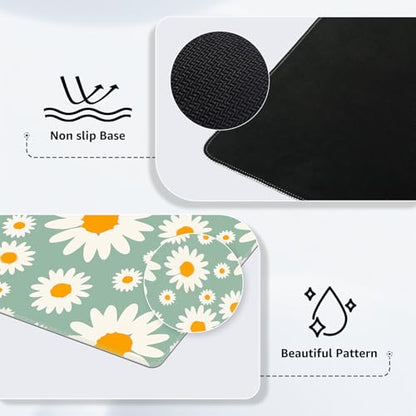 iCasso XXL Large Mouse Pad for Desk, Anti-Slip Big Mousepad with Stitched Edges, Keyboard Mat for Work, Gaming (Daisy) - color: Daisy