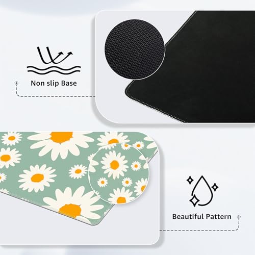 iCasso XXL Large Mouse Pad for Desk, Anti-Slip Big Mousepad with Stitched Edges, Keyboard Mat for Work, Gaming (Daisy) - color: Daisy