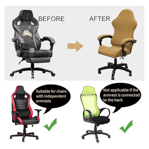 Gaming Chair Cover Set with Armrest Covers, Stretch Ruffled Slipcover for Racing Office Computer Reclining Chairs (Camel) - color: Camel