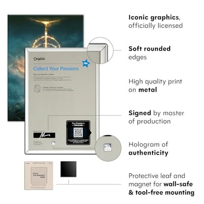 Displate Metal Poster ELDEN RING Wall Art M | Wall-safe magnetic mounting, no drilling or tools. Easy to mount, artwork, wall decor home living room, bedrooms, offices. - size: 17.7"L x 12.6"W
