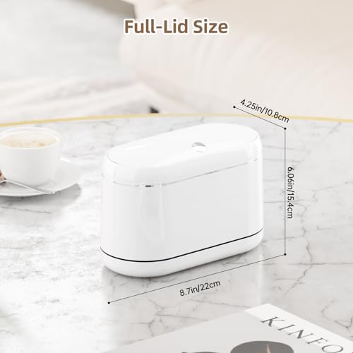 PAVSTINE Mini Trash Can for Desk with 5 Rolls Trash Bags, White Full-Lid | One-Hand Press-Top Opening, Space-Saving Small Vintage Garbage Bin for Desk & Countertop, Fits Bedroom, Vanity & Kitchen - color: White Full-Lid