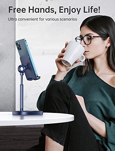 LISEN Cell Phone Stand,Angle Height Adjustable Stable Cell Phone Stand for Desk,Sturdy Aluminum Metal Phone Holder (Blue) - color: Blue