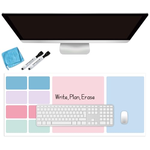 Dry Erase Desk Mat, Large Mouse Pad, Erasable Writing White Board for Making Plans, Self Adhesive Desktop Protector with 2 Wet Erase Markers & 1 Eraser for Home Office School 36"x16" (Pink Blue) - color: Pink Blue