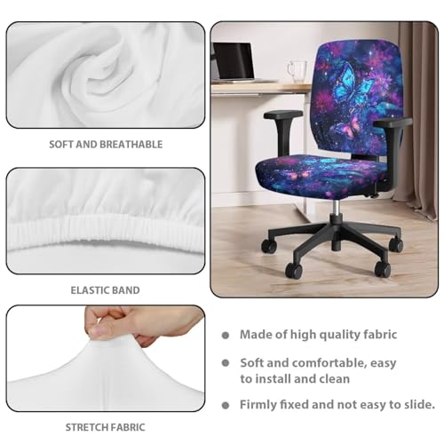 Galaxy Butterfly Computer Chair Covers Stretchable Office Chair Cover Dorm Computer Rotating Chair Slipcover 2 Piece Washable Seat and Back Cover Desk Chair Seat Cushion Protectors Purple - color: Galaxy Butterfly Purple