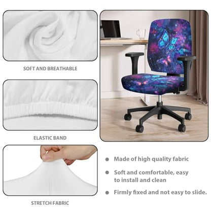 Galaxy Butterfly Computer Chair Covers Stretchable Office Chair Cover Dorm Computer Rotating Chair Slipcover 2 Piece Washable Seat and Back Cover Desk Chair Seat Cushion Protectors Purple - color: Galaxy Butterfly Purple