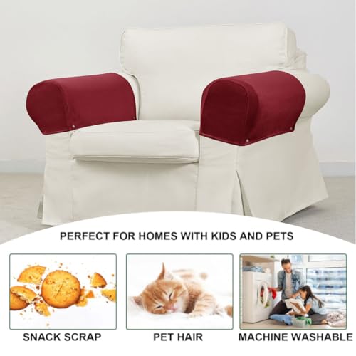 Velvet Armrest Covers for Chairs and Sofas Soft Stretch Couch Arm Cover Set of 2 Non Slip Sofa Armrest Slipcover Furniture Protector for Sofa, Couch, Armchair, Recliner, Red - color: Red