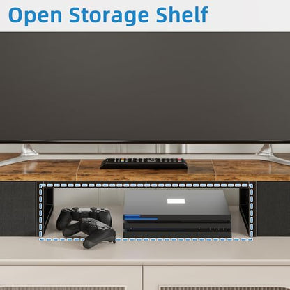 YAOHUOO 45" Large TV Riser with Fabric Drawers for 32-60 inch TV | TV Stand Riser with Steel Legs, Tabletop TV Riser Shelf, Monitor Stand Riser for Home Office,Rustic Brown