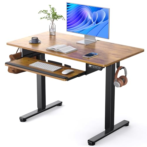 ErGear Electric Standing Desk with Keyboard Tray, 44x24, Vintage Brown - color: Vintage Brown, size: 44" X 24"