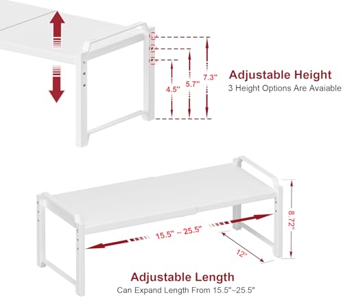 X-cosrack 12" Wide 100LBS Loading-Bearing Heavy Duty Kitchen Storage Shelf, Expandable Cabinet Shelf Organizer, Stackable Adjustable Storage Shelves for Kitchen Cabinet Cupboard Pantry Counter - color: White, size: 2 Pack: 25.5"L (12" Wider +100LBS Load-b