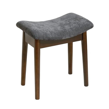 Royal Windsor Vanity Stool with Saddle Cushion, 18 Inch Makeup Vanity Chair for Living Room, Modern Foot Stool Ottoman Piano Bench,Small Upholstered Bench for Bedroom, Dark Grey - color: 10.2"d Dark Grey+walnut