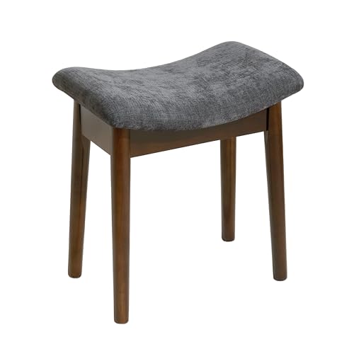 Royal Windsor Vanity Stool with Saddle Cushion, 18 Inch Makeup Vanity Chair for Living Room, Modern Foot Stool Ottoman Piano Bench,Small Upholstered Bench for Bedroom, Dark Grey - color: 10.2"d Dark Grey+walnut