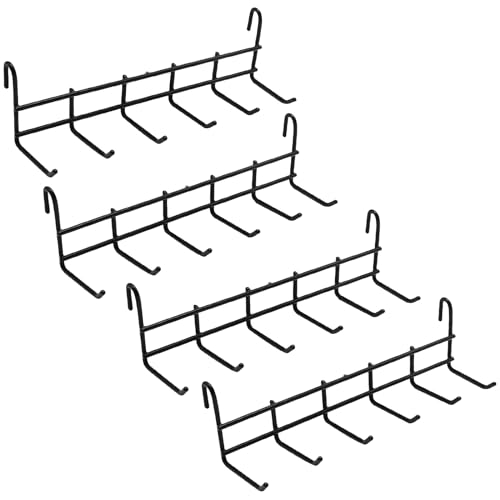 4 Pack Metal Grid Wall Hanging Hooks, Grid Wall Accessories, Heavy Duty Storage Hooks Rack for Door Back Wall Mount Storage and Display, Hook Attachment for Wire Shelving (4 x Hanging Hooks（Black）)