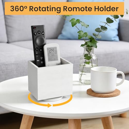 360° Rotating Remote Control Holder, Wooden TV Controller Holder, Remote Holder for Table, Desktop Caddy for Pen, Phone, Small Item Home Office School (White) - color: White - 1slot