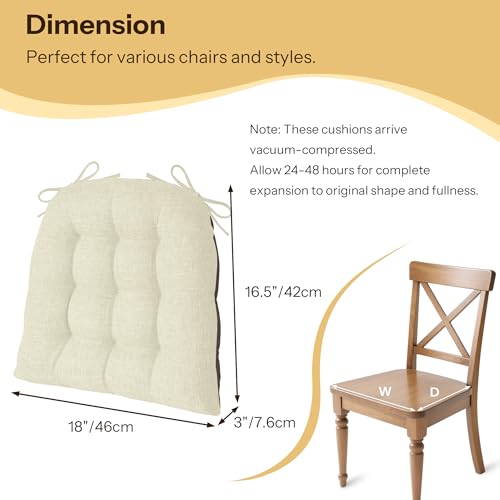 Chair Cushions for Dining Chairs Set of 4 Durable D-Shaped Seat Cushions with Non-Slip Backing Secure Ties Thick Cozy Seat Pad for Kitchen Dining Room Office(18x16.5x3in Beige) - color: Beige