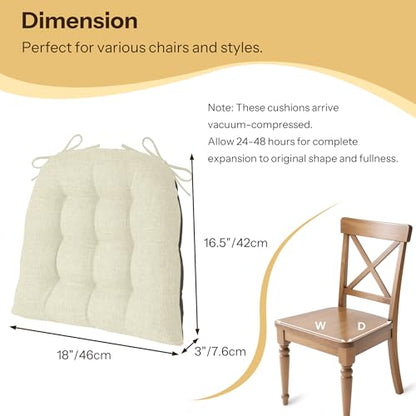 Chair Cushions for Dining Chairs Set of 4 Durable D-Shaped Seat Cushions with Non-Slip Backing Secure Ties Thick Cozy Seat Pad for Kitchen Dining Room Office(18x16.5x3in Beige) - color: Beige