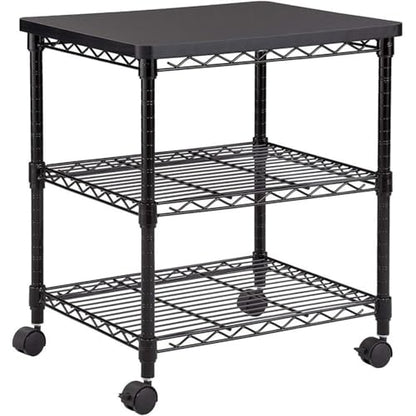 Safco Deskside 3 Tier Rolling Cart Printer Stand, Mobile Utility Table for Home Office with Steel Shelves, Black