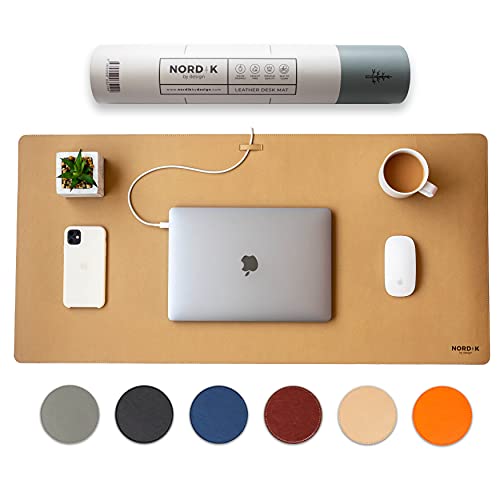 Nordik Leather Desk Mat Cable Organiser (Champagne Beige 89 X 43 cm) Premium Extended Mouse Mat for Home Office Accessories - Non-Slip Vegan Leather Desk Pad Protector & Desk Blotter Pad - color: Champagne Beige