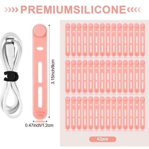 Tellegloww 42 Pcs Silicone Cable Ties Reusable Cord Organizer Adjustable Data Cable Wraps for Earphone Phone Charger Computer Cord Management Straps Travel Essentials(Pink,3.15 Inch) - color: Pink, size: 3.15 Inch