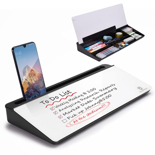 TSJ OFFICE Desktop Whiteboard Dry-Erase-Board - Computer Keyboard Stand White Board Surface Pad with Drawer, Desk Organizers with Accessories for Office, Home, School Supplies - Black - color: Black