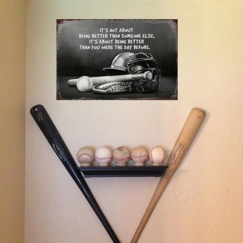 Vintage Baseball Decor 12x8 Metal Sign Boys Bedroom Gifts with Quotes | inspirational prints,fan merch,boys accents,baseball poster,game memento,teen trinkets,durable - color: PM321036, size: 12" x 8"