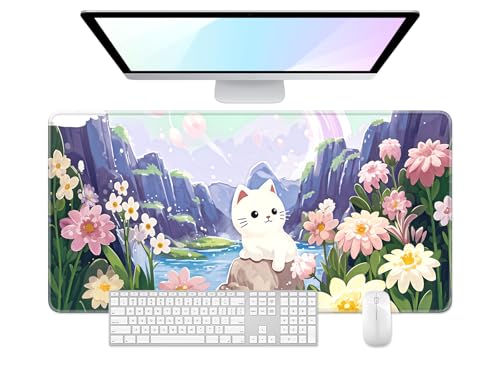 Desk Pad, 32" x 16" XXXL Extended Large Gaming Mouse Pad, Desktop Decor Desk Mat, Men Women Office Supplies and Accessories, Cute Anime Mouse Mat for Laptop & Keyboard, Cute Cat - color: Anime Cute Cat