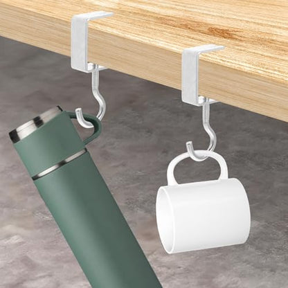 cobee Clamp-On Under Desk Hooks, Desk Mount Hanging Bag Holder Metal Hook Adjustable Headphones Clamp Organizer Portable Purse Hanger Clip Reduce Desk Clutter Table Desk Under Counter (4 Pcs, Silver) - color: 4 Pcs, Silver