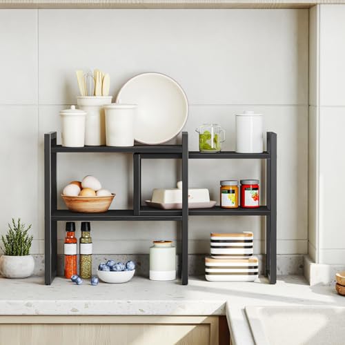 HOOBRO Desk Shelf Organizer, Adjustable Desktop Bookshelf, 2-Tier Shelf for Top of Desk, Wooden Office Storage Rack, for Office, Study, Kitchen, Dorm, Black BB39SJ01 - color: Black