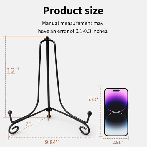 Iron Plate Stands for Display, Foldable Book Holder & Easel Stand for Sign, Versatile Poster Stand and Small Plate Stand for Home Decor, Art, Photo Frame, Card, Crystal Display (Black, 12 inch (2Pcs)) - color: Black, size: 12 inch (2Pcs)