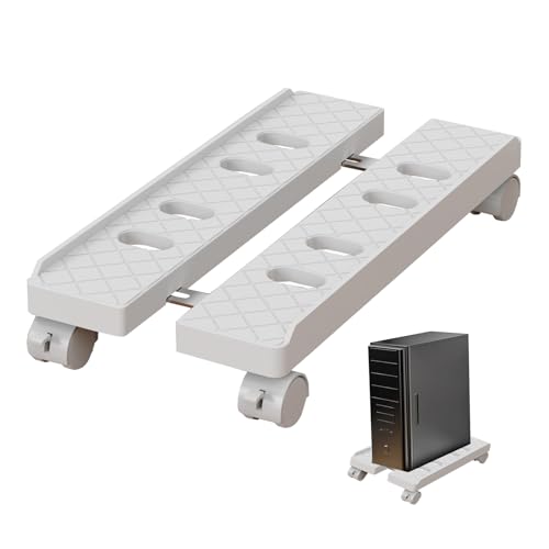 Adjustable Mobile CPU Stand, Ventilated Computer Tower Stand with 4 Caster Wheels Fits Most PC Tower, Under Desk CPU Holder PC Floor Cart Computer Riser for Gamers and Students (Large White) - color: Large White