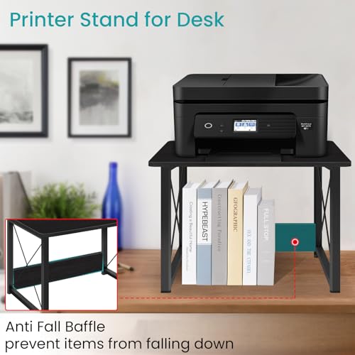 ELITEROO Desktop Printer Stand With Storage, Table Stand Small Desk Shelves Organizer for Home/Office, Multi-Purpose Heavy Duty Riser for Fax Machine Copier Scanner (Black) - color: Black