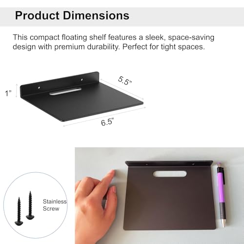 Small Floating Shelf –3mm Thick, 6.5 inch, Metal Wall Shelf, Metal Floating Shelves for Echo, Cameras, Small Speaker - color: Black 1 Pcs