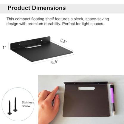 Small Floating Shelf –3mm Thick, 6.5 inch, Metal Wall Shelf, Metal Floating Shelves for Echo, Cameras, Small Speaker - color: Black 1 Pcs