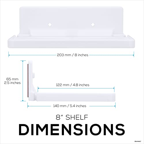 BRAINWAVZ 8” Shelf Wall Mount for Speakers, Security Cameras, Baby Monitors, Plants Toys & More, Floating Shelves, Adhesive & Screw-in (White) - color: 8" White Shelf