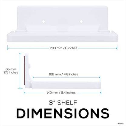 BRAINWAVZ 8” Shelf Wall Mount for Speakers, Security Cameras, Baby Monitors, Plants Toys & More, Floating Shelves, Adhesive & Screw-in (White) - color: 8" White Shelf