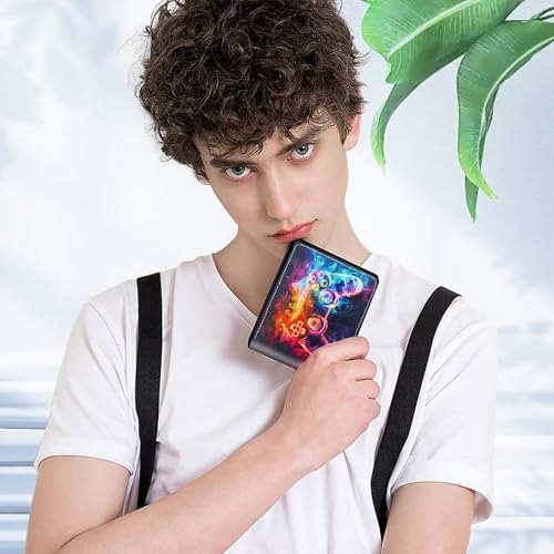 EXXBYELI Boys Novelty Wallets Game Controllers Pattern, Funny Boys Gamer Wallets for Kids Ages 5-7 8-10 9-12 13-15 with Credit Id Card Cash Holder Black Rfid Blocking Zipper For Teen Birthday Gifts - color: game-Purple blue gamepad