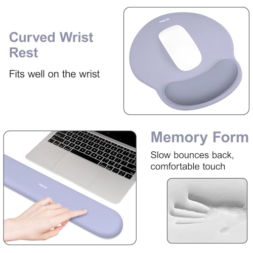 MOSISO Wrist Rest for Keyboard Mouse Pad Set, Large Gaming Deskpad&Circle Curved Mousepad&Keyboard Wrist Rest&Coaster, Ergonomic Non-Slip Mousepad&Easy Typing Pad with Silicone Lining, Lavender Gray - color: Lavender Gray