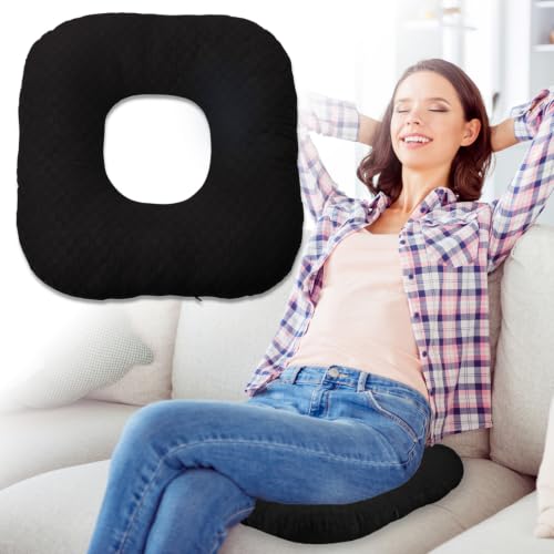 Stuffed Donut Pillow Seat Cushion | for Tailbone and Coccyx Pain, Hemorrhoids, Bed Sores, Pregnancy, Prostate, Surgery Recovery, Sitting Pressure Relief, for Home, Office and Car (Blackchecker) - color: Blackchecker