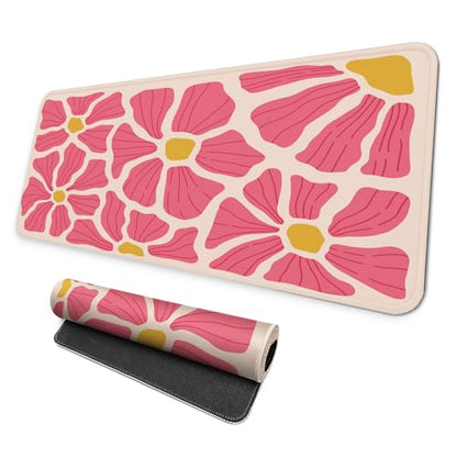 MAY FLOWER Gaming Mouse pad, Large Laptop Mousepad, Full Keyboard Mat, Long Computer Mouse Mat for Home and Office, Anti-Slip Rubber Base, 31.5 x 11.8 Inches (Pink Flower) - color: Pink Flower